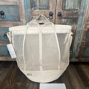 BEIS PHAT SACK WEEKENDER DUFFLE TOTE CARRY ON NWT CREAM BEIGE